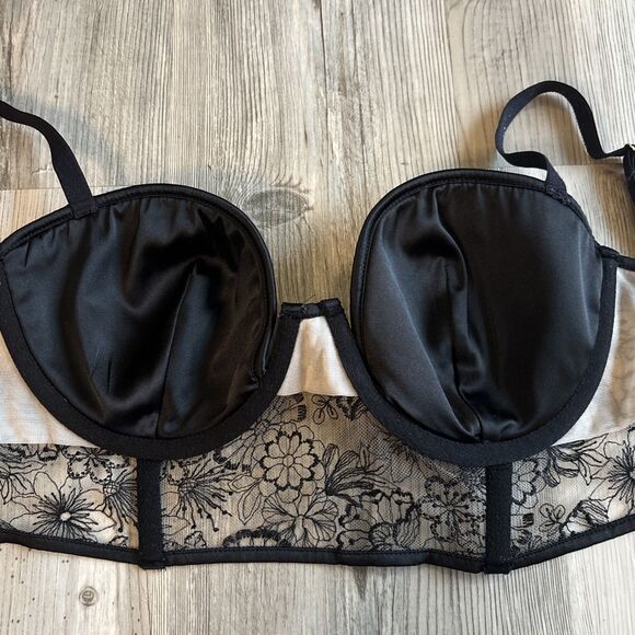 Victoria's Secret Embroidered Long Line Push-up Bustier Black Floral Lace 32DD - Picture 5 of 15